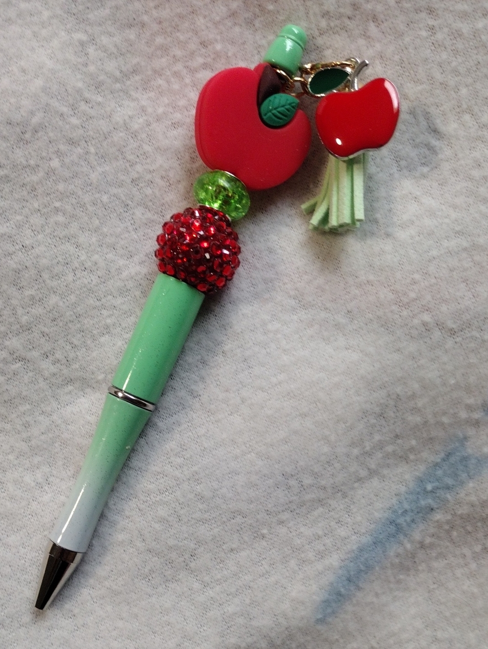 Stylish Mint and Red Apple Charm Ballpoint Pen